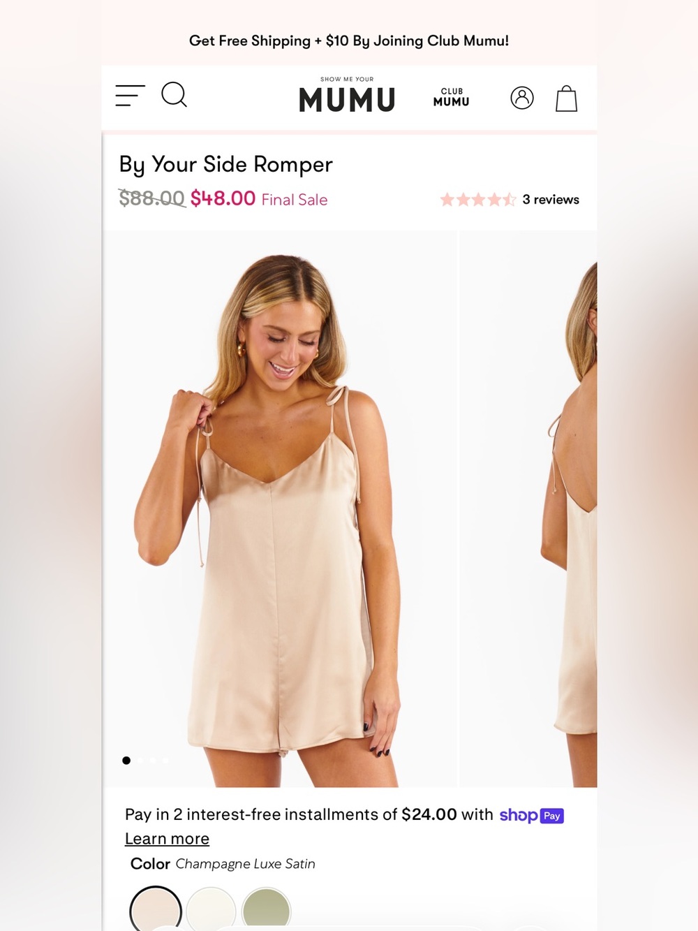 Show me your Mumu - By Your Side Satin Romper in Champagne Luxe Satin